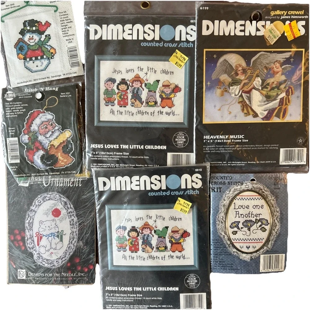 Lot 8 Counted Cross Stitch Embroidery Kits‎ Various Brands styles Sizes Vintage